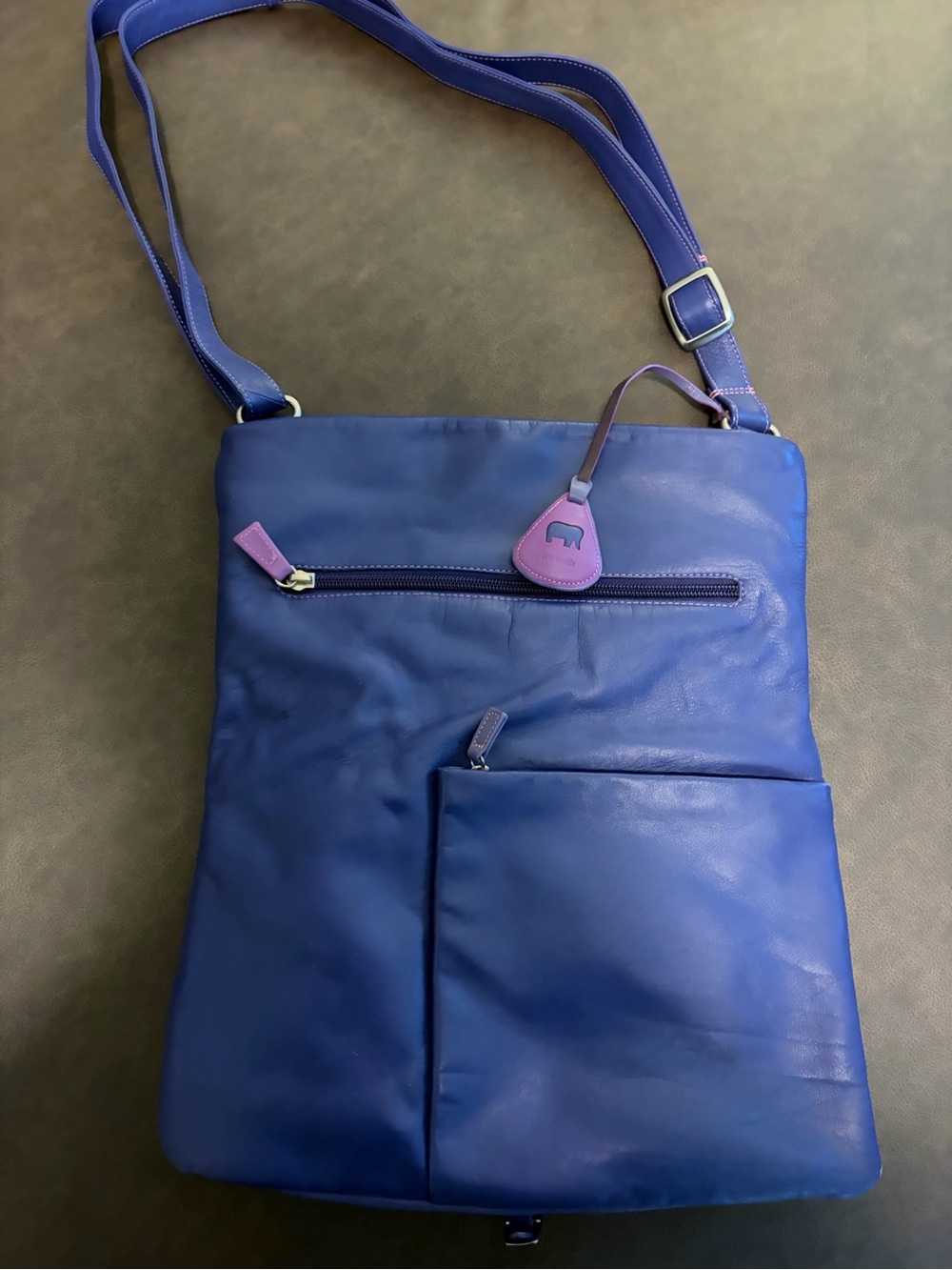 Mywalit Purple Leather Crossbody Bag with Adjustable Strap
